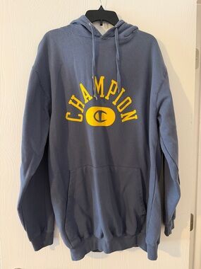 Champion Gray Pullover Hoodie with Small Red & Blue Logo